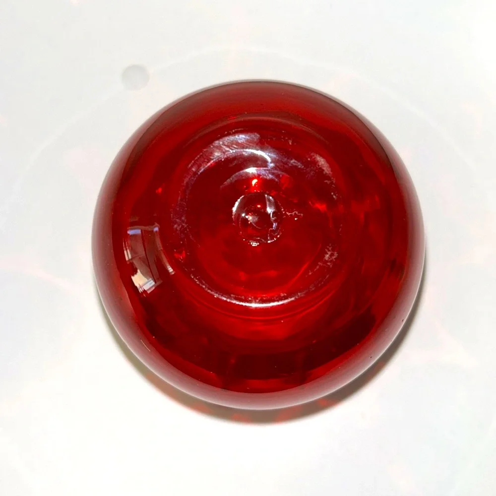Viking Glass Ruby Red and Clear Ruffle Top Bud Glass Vase Marked
